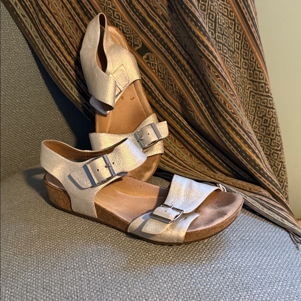 Women's Hotter Silver Metallic Buckle Sandals